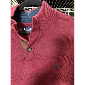 CHAP'S Men's Burgundy Mock Neck Button Sweater Long Sleeve Casual
